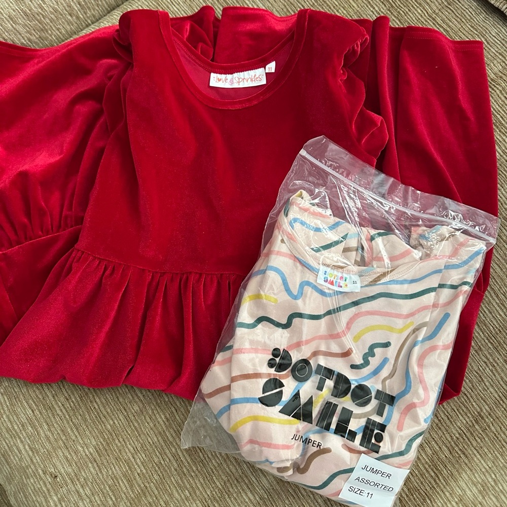 Dot Dot Smile Red Velvet Dress and Patterned Jumper